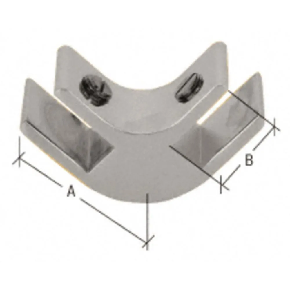 1-1/2" Long 2-Way 90 Degree Deluxe Glass Furniture Connector for 1/2" Glass