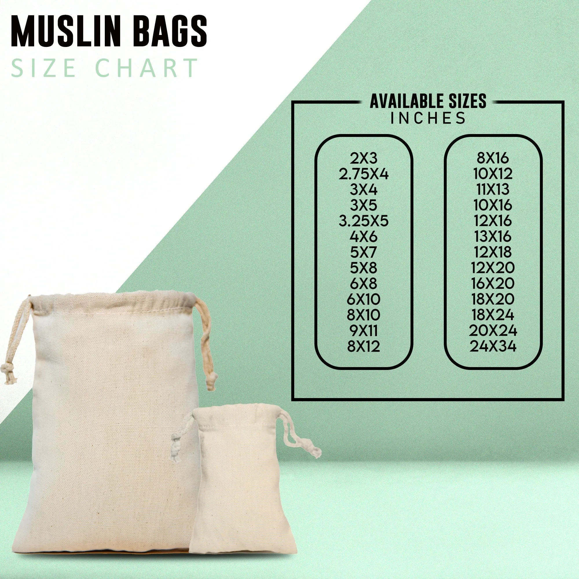 10x12 Inch Thick Premium Quality 100% Cotton Reusable Eco-Friendly Natural Color Double Drawstring Bags