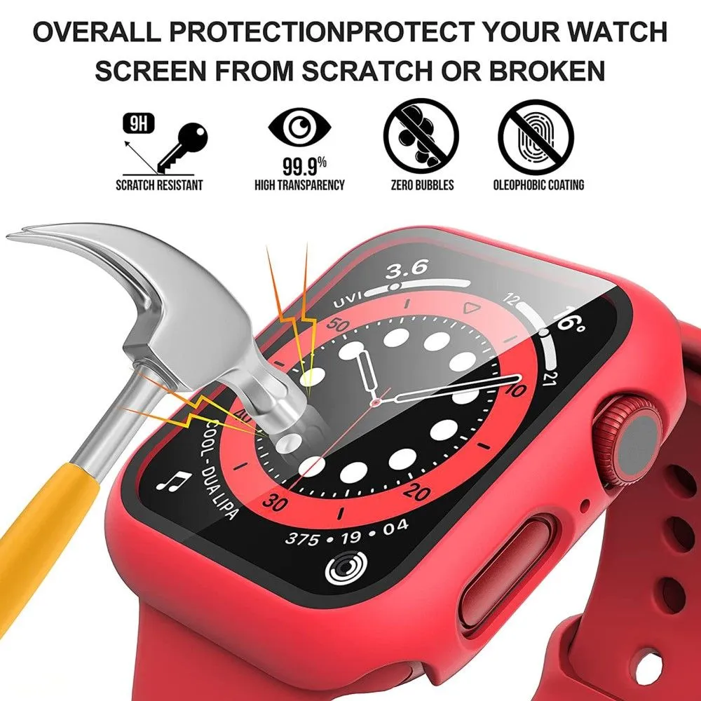 2Pcs Apple Watch (41mm) cover with tempered glass - Red