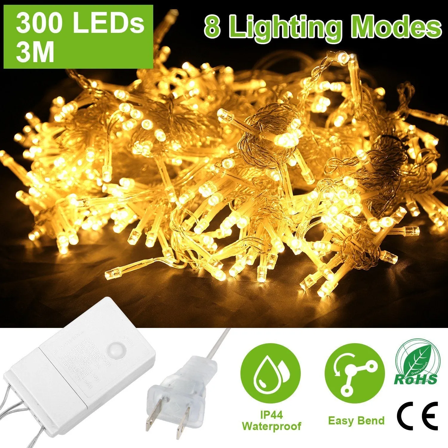 3M 300 LEDs String Curtain Light with Remote
