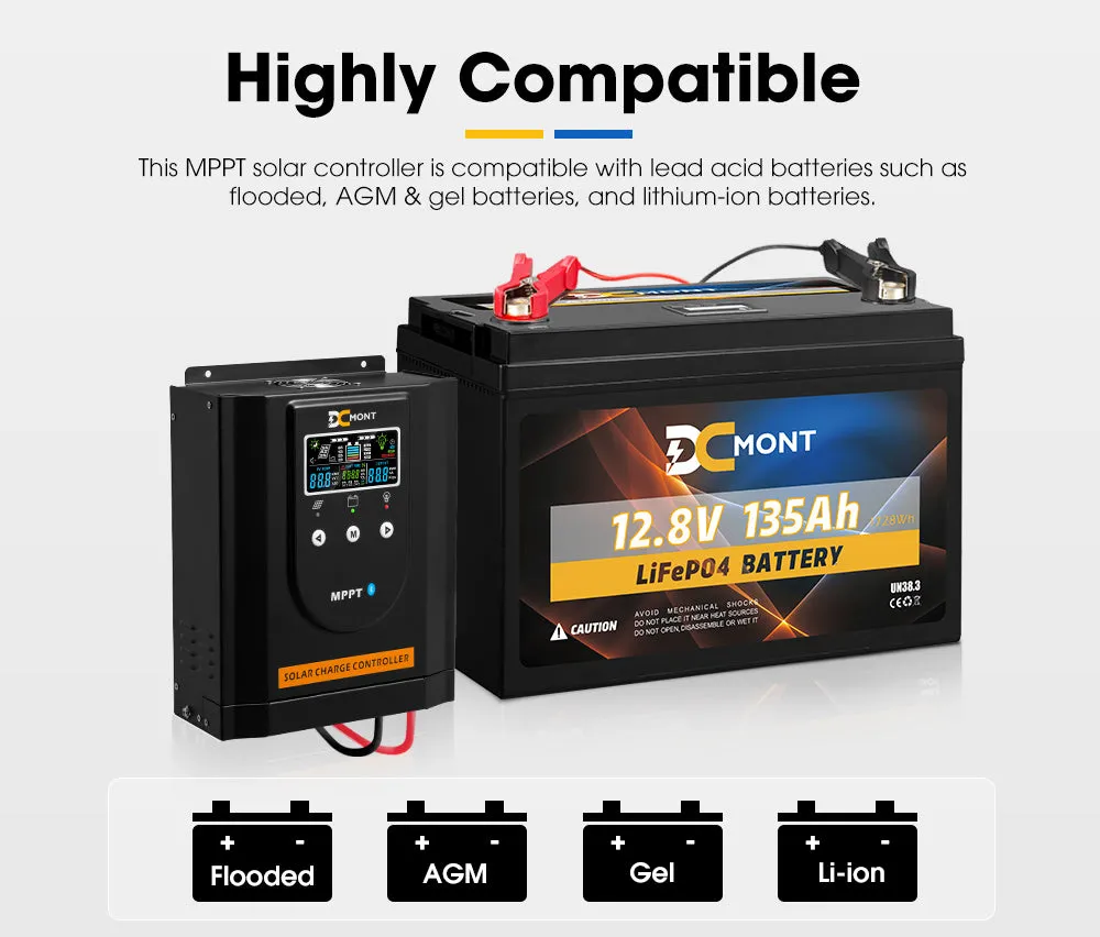 40A MPPT Bluetooth Solar Charge Controller LiFePO4 Battery Compatible