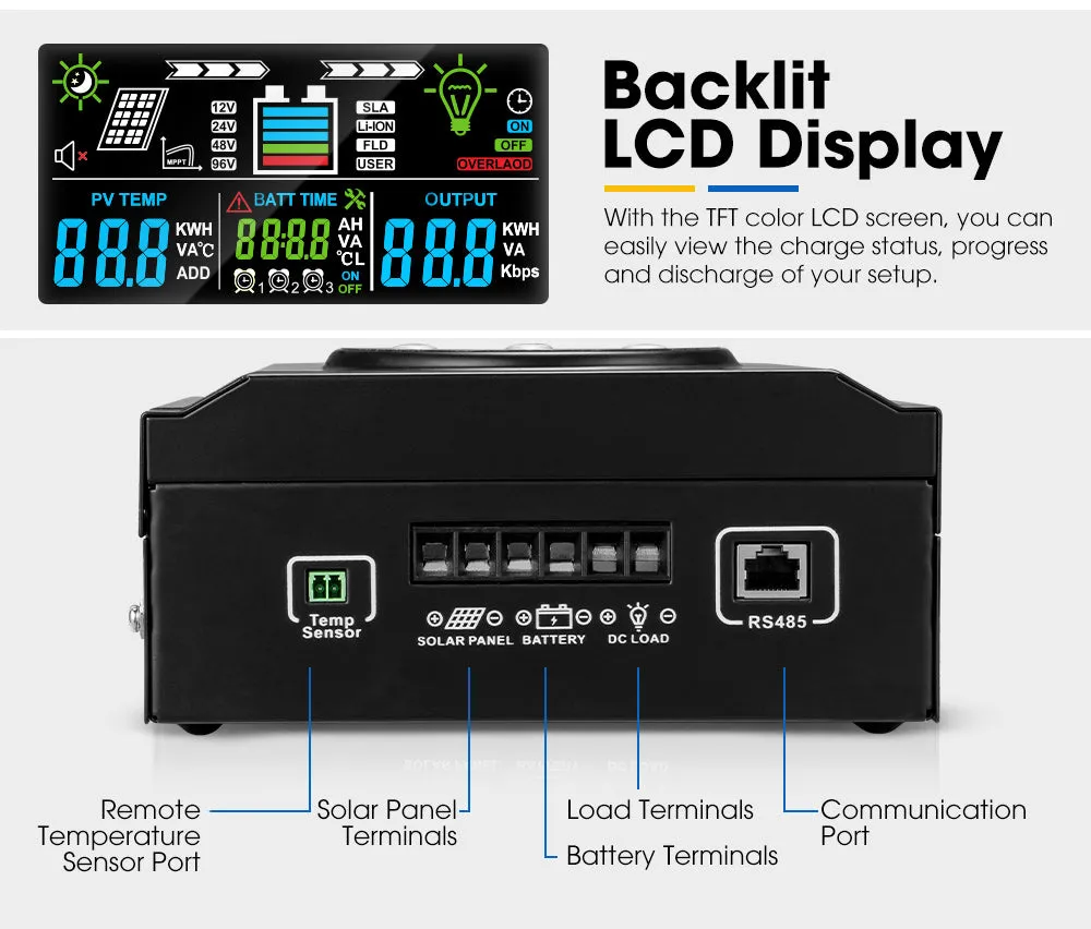 40A MPPT Bluetooth Solar Charge Controller LiFePO4 Battery Compatible