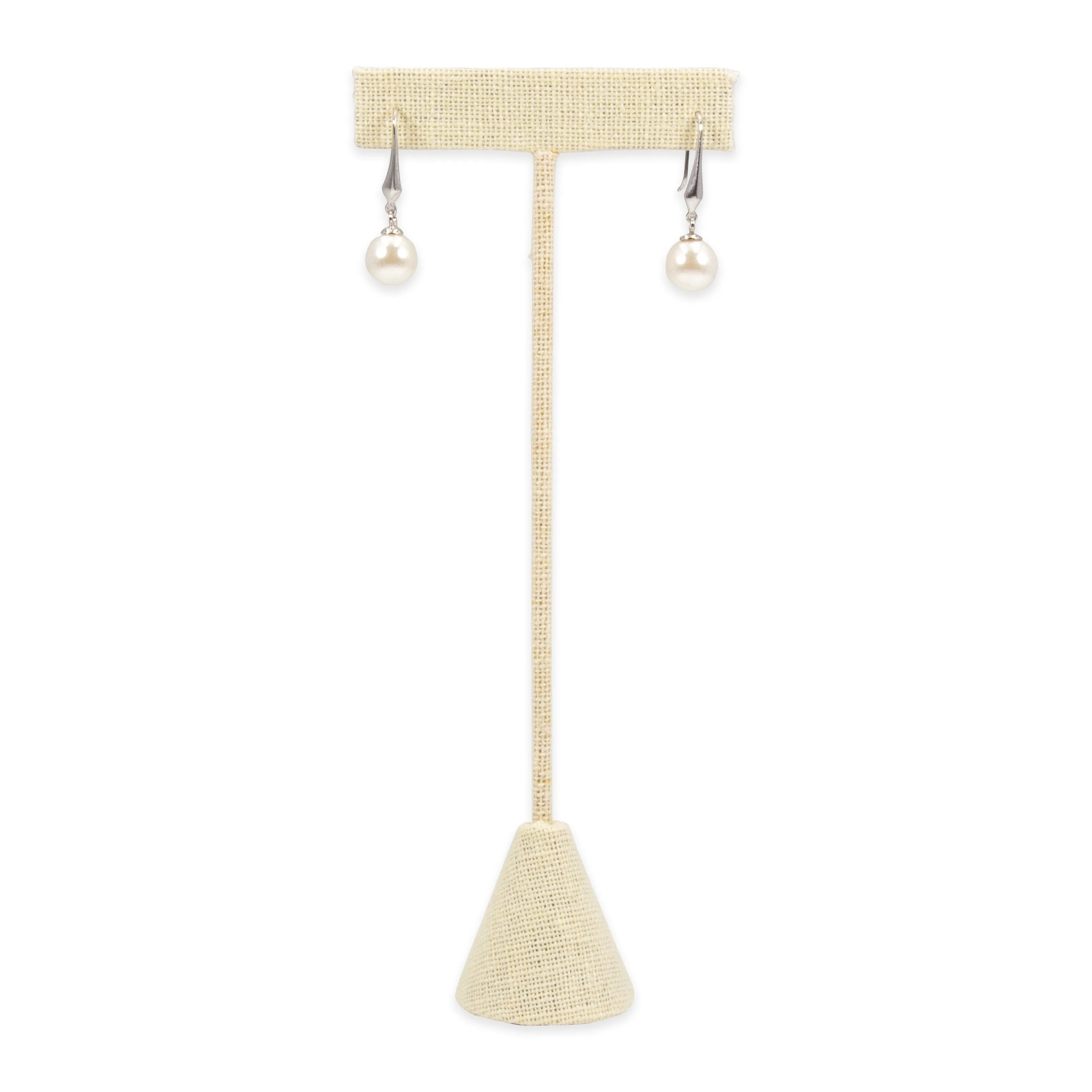 6-Pack 6.75" Tall - Beige Linen T Shape Earring Display Stand