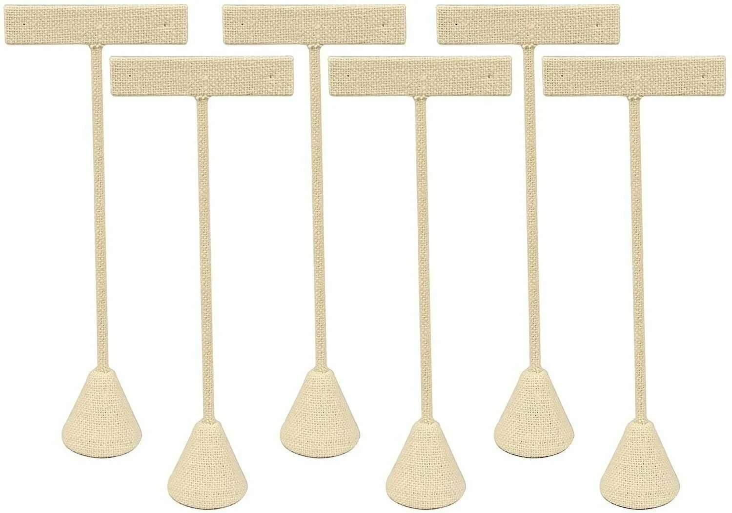 6-Pack 6.75" Tall - Beige Linen T Shape Earring Display Stand