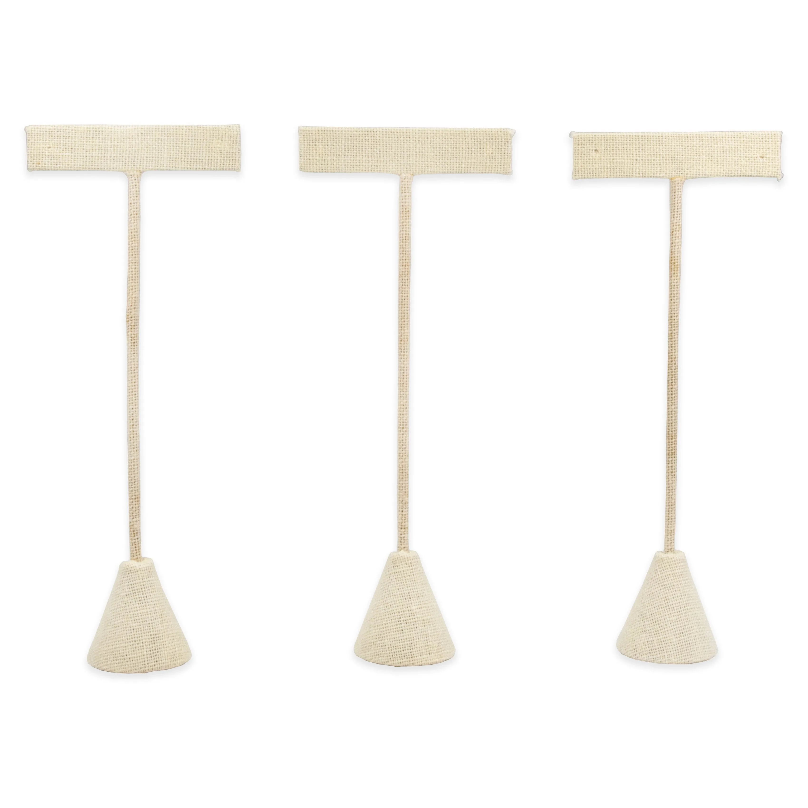 6-Pack 6.75" Tall - Beige Linen T Shape Earring Display Stand