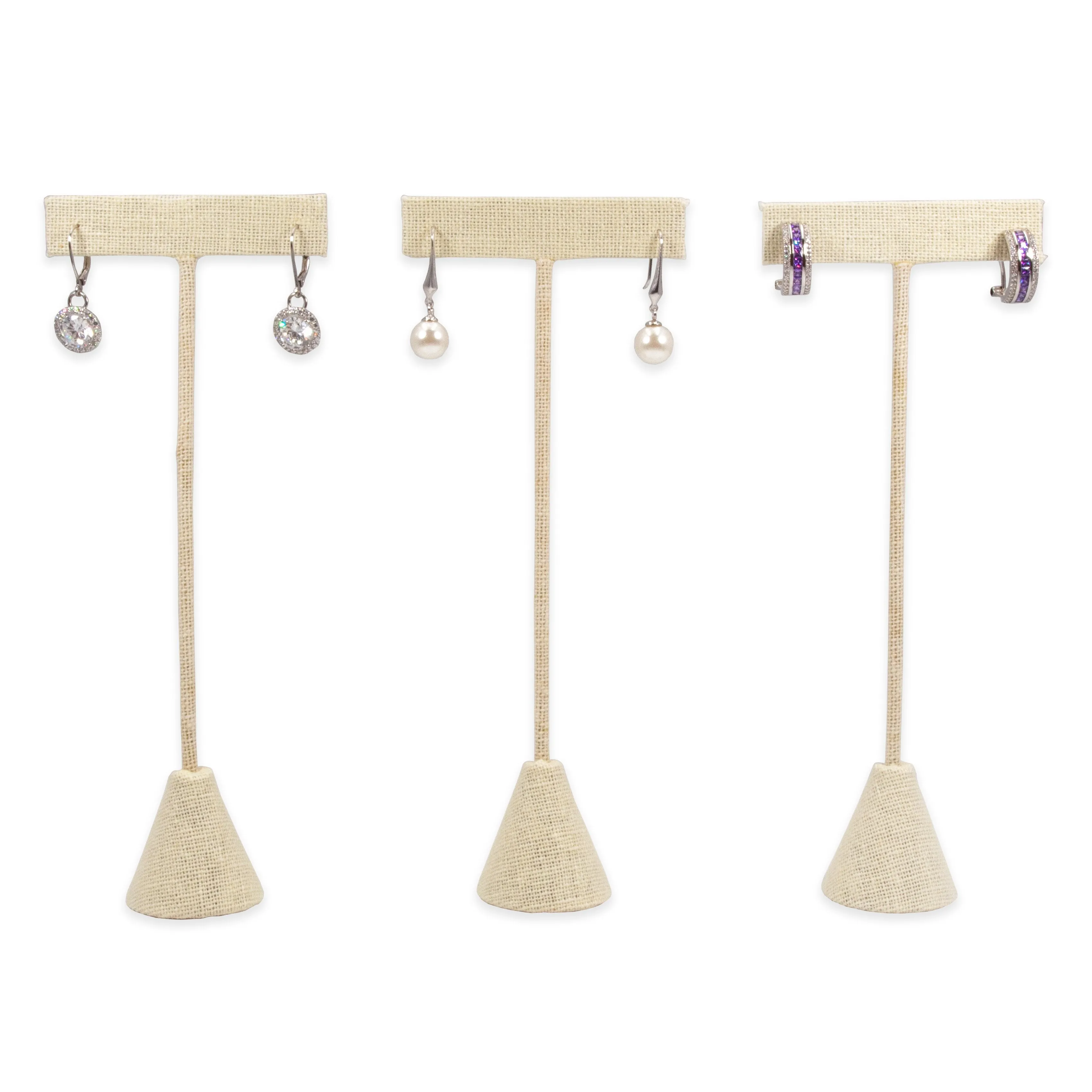 6-Pack 6.75" Tall - Beige Linen T Shape Earring Display Stand