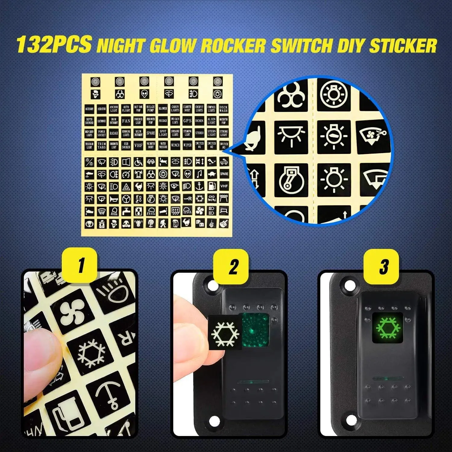 6Gang ON/Off Green Rocker Switch Panel w/ Dual USB Cigarette Lighter Socket Voltmeter