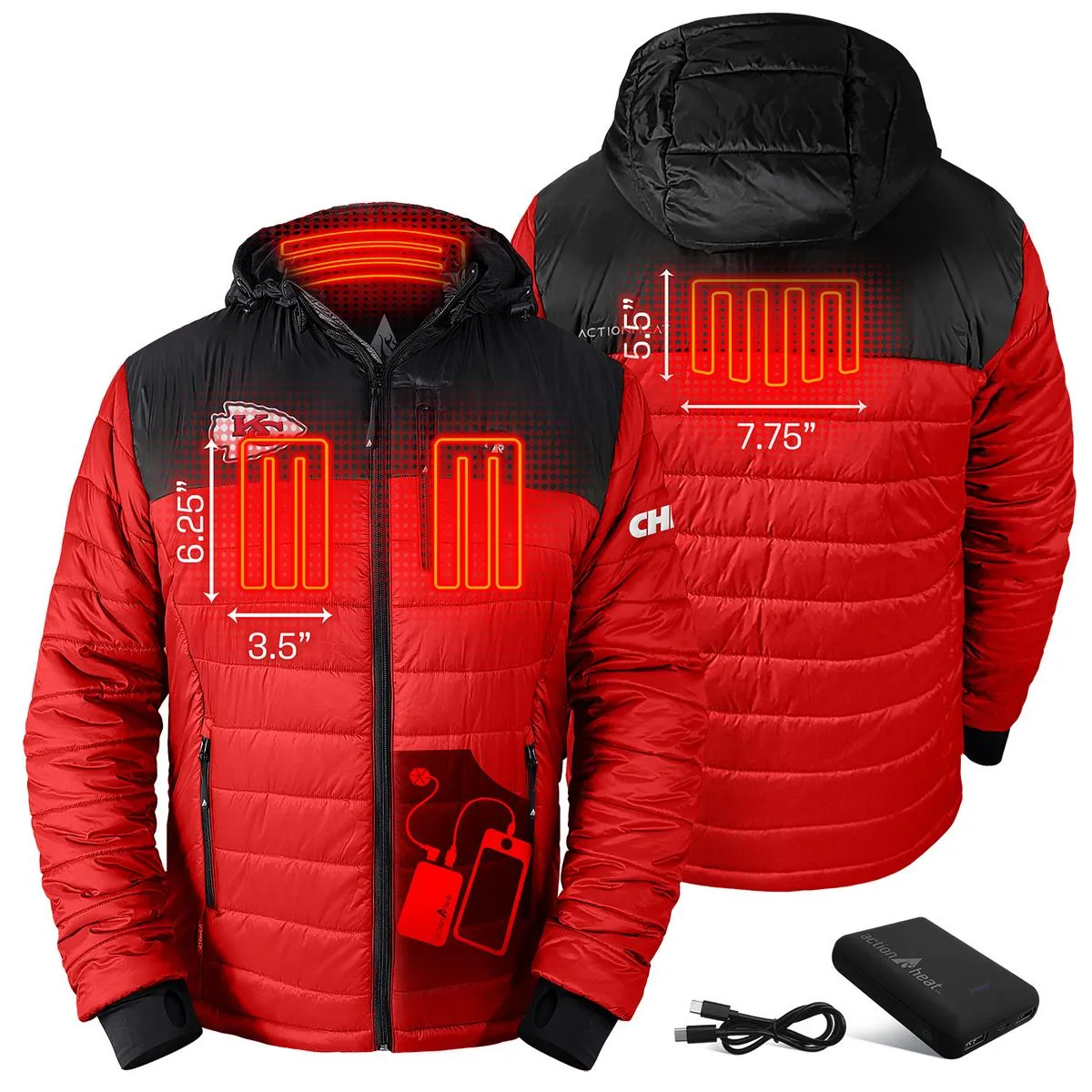 ActionHeat Kansas City Chiefs 5V Men's Colorblock Puffer Battery Heated Jacket