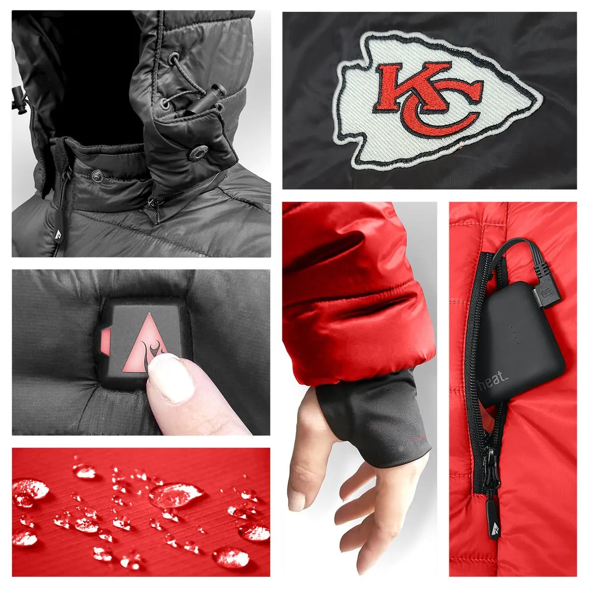 ActionHeat Kansas City Chiefs 5V Men's Colorblock Puffer Battery Heated Jacket