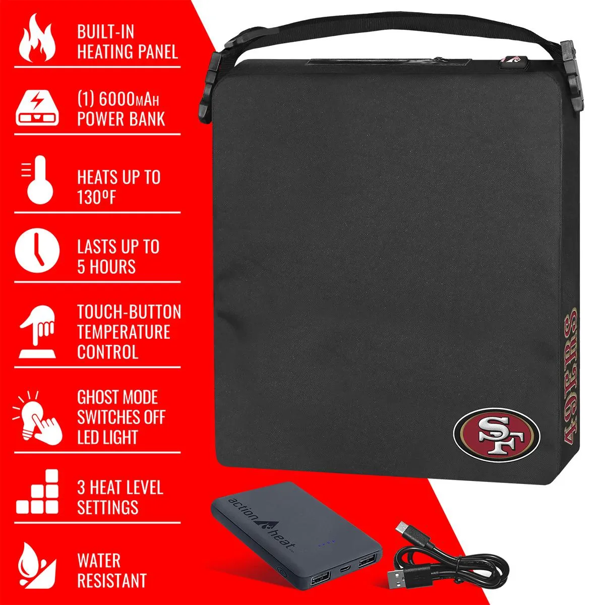 ActionHeat San Francisco 49ers 5V Battery Heated Seat Cushion