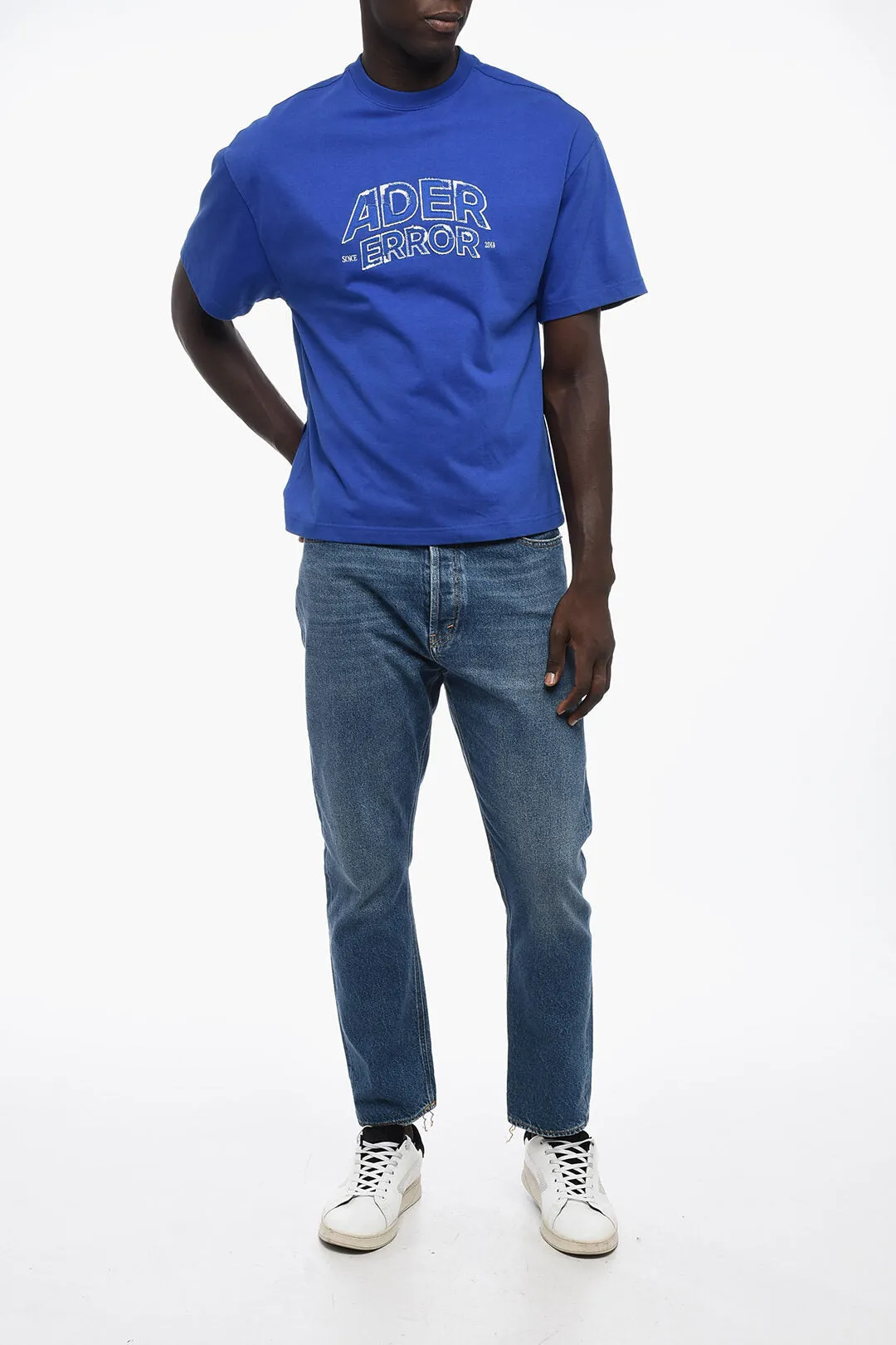 Ader Error Solid Color Crew-neck T-Shirt with Embroidered Logo