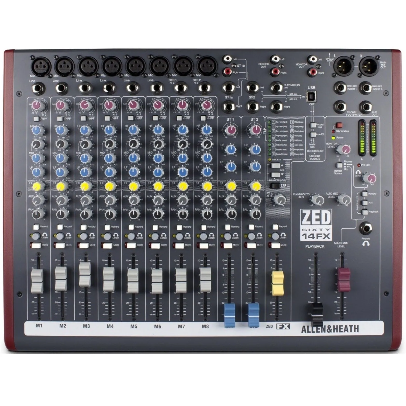 Allen & Heath ZED60-14FX 14 Channel (8XLR) Analog Mixer with FX, 60mm Faders