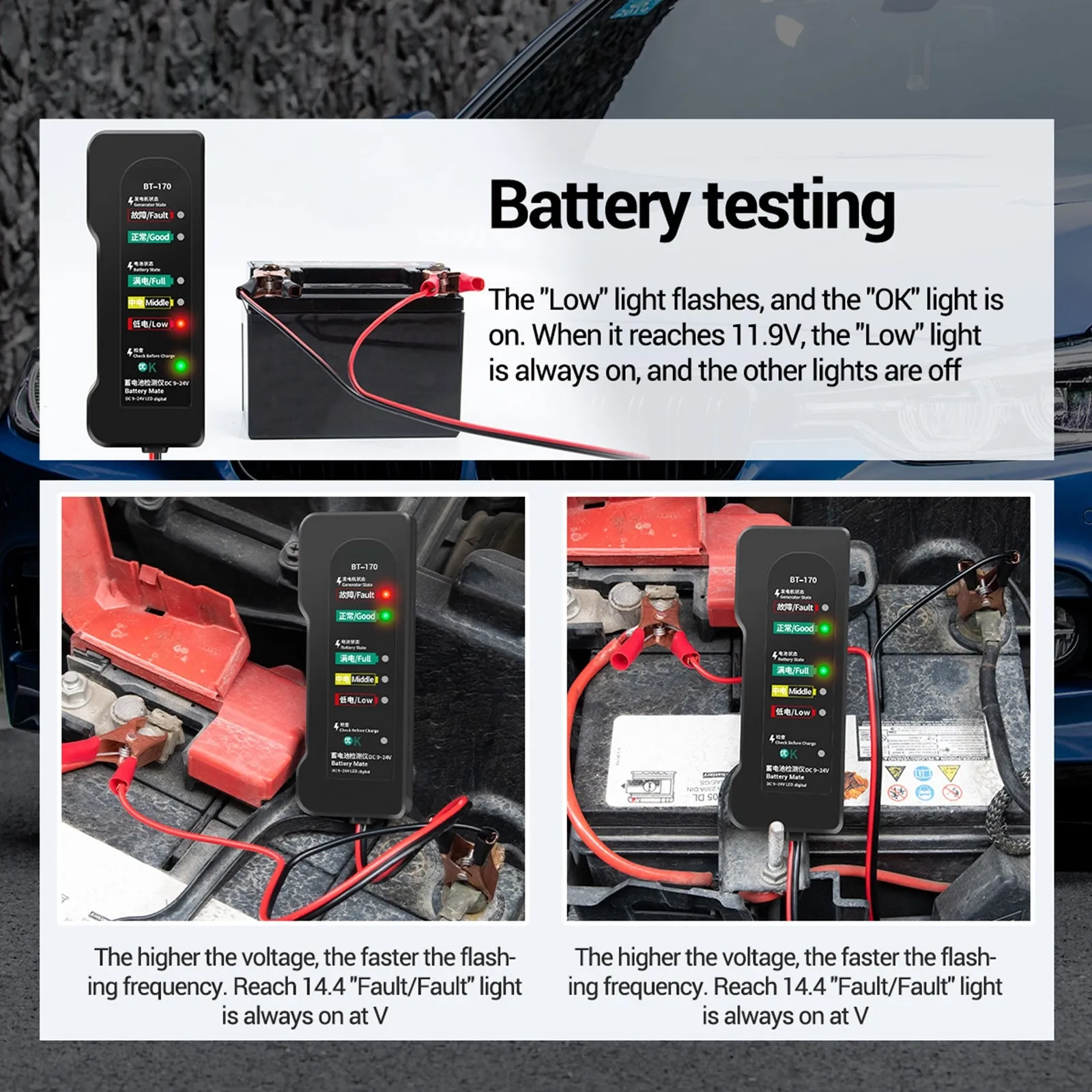 ANENG BT-170 12V Battery Tester Motorcycle Electric Bike 6-LED