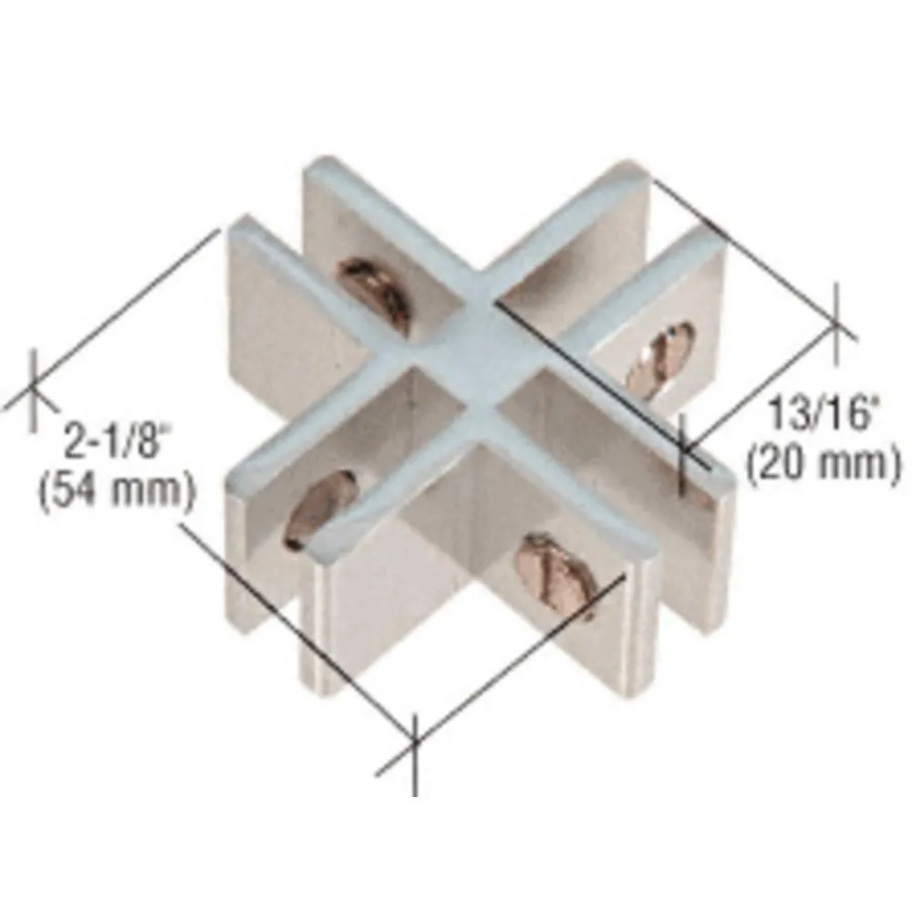 Anodized Aluminum 4-Way 90 Degree Glass Connector