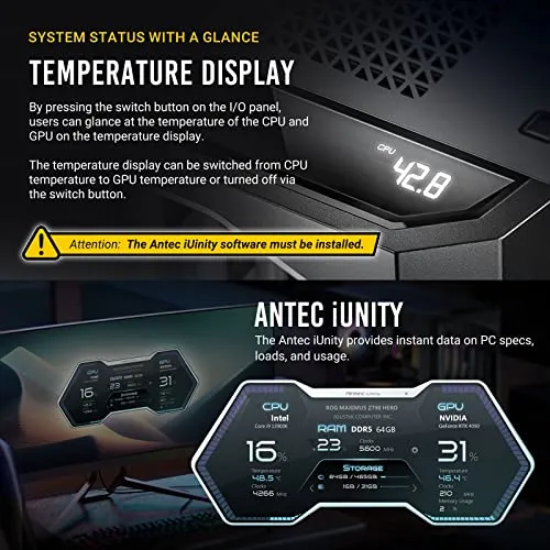 Antec Performance 1 FT, Full Tower, RTX40 Fully Compatible, Temp Display, 4 x Storm T3 PWM Fans, Type-C, Dual TG Side Panels, Removable Top Bracket, High Airflow Mesh Front Panel, E-ATX PC Gaming Case