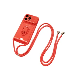 Anymob iPhone Orange Magnetic Card Holder Lanyard Cord Phone Case Lens Protection Back Cover