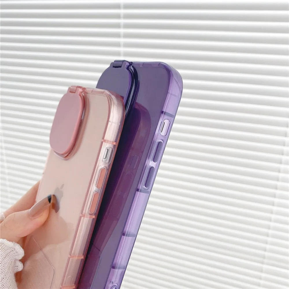 Anymob iPhone Pink Folding Makeup Mirror Phone Case With Flower Bracelet Protection Stand Cover