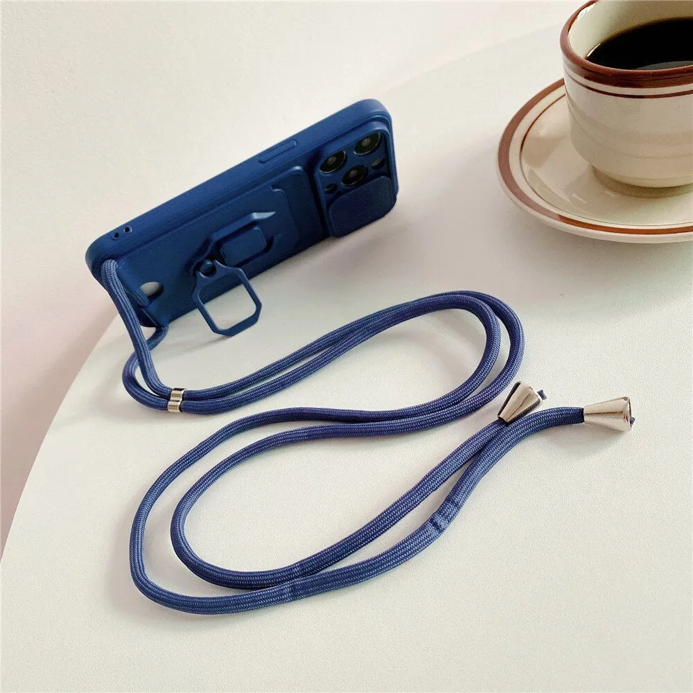 Anymob iPhone Pink Magnetic Card Holder Lanyard Cord Phone Case Lens Protection Back Cover