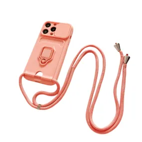 Anymob iPhone Pink Magnetic Card Holder Lanyard Cord Phone Case Lens Protection Back Cover