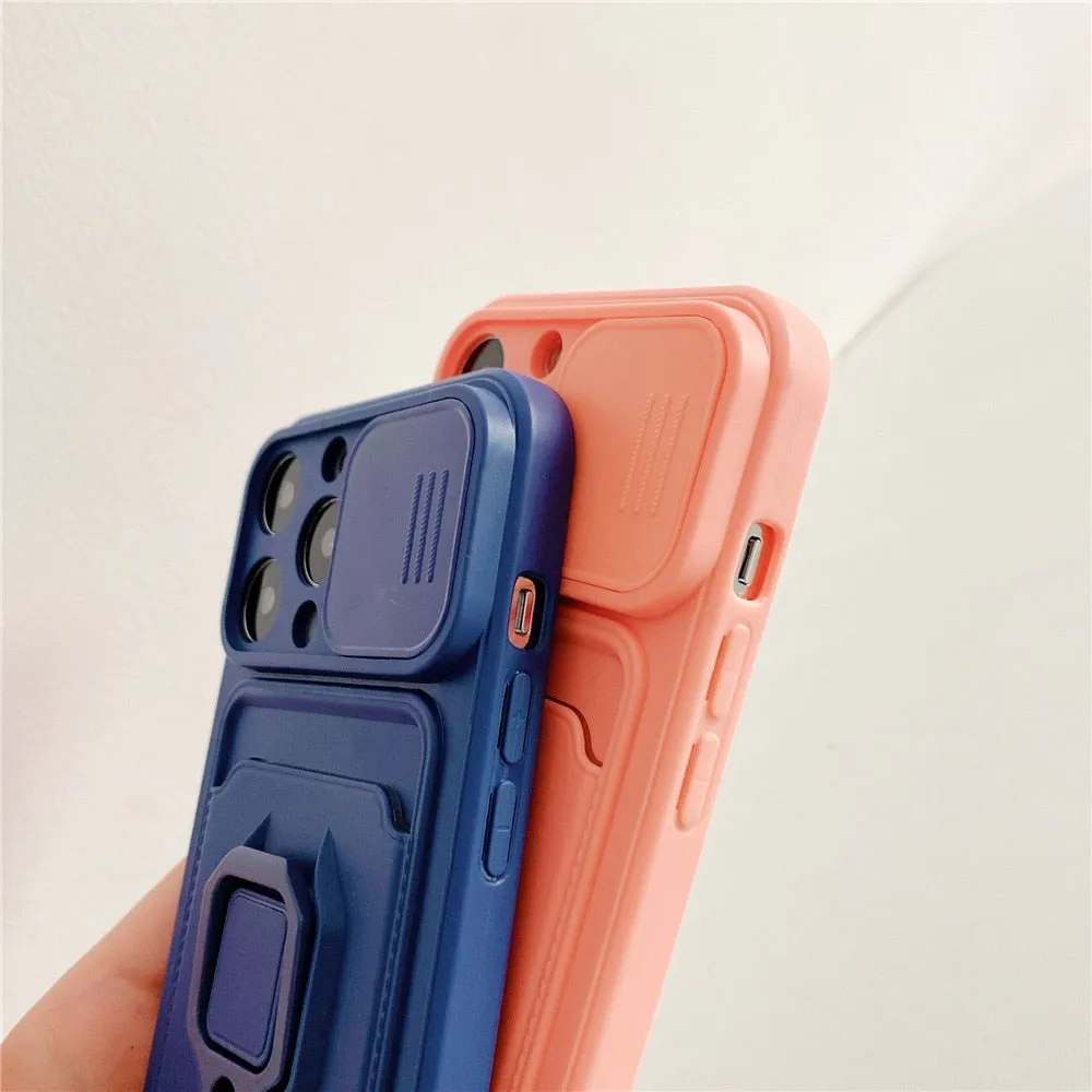 Anymob iPhone Pink Magnetic Card Holder Lanyard Cord Phone Case Lens Protection Back Cover