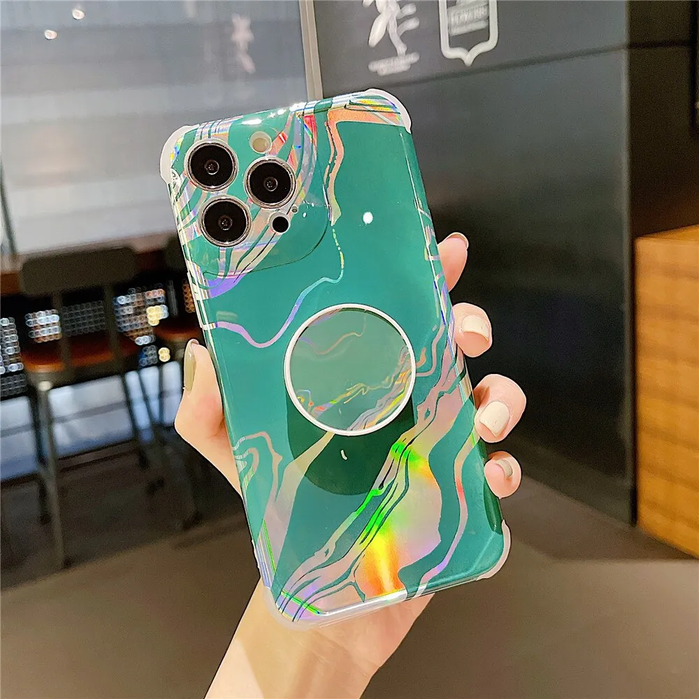 Anymob iPhone Pink Ring Protection Phone Case Gradient Marble Corner Shockproof Cover