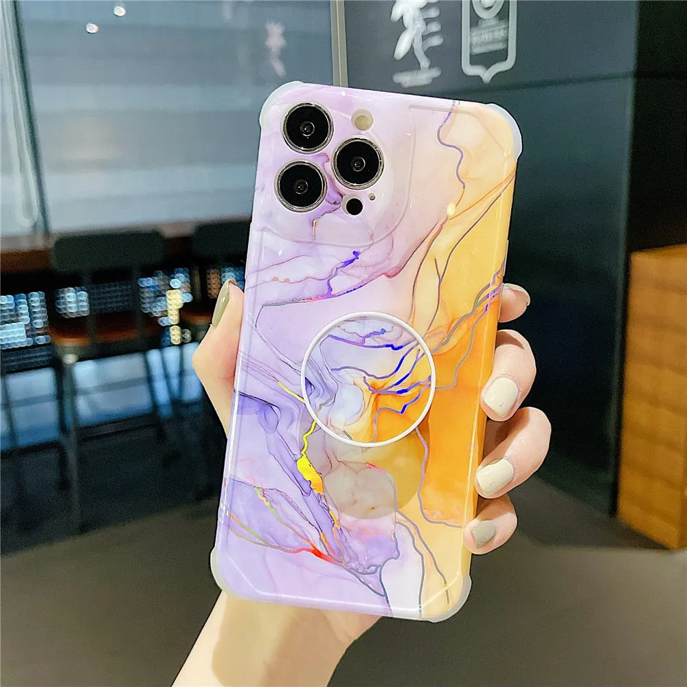 Anymob iPhone Pink Ring Protection Phone Case Gradient Marble Corner Shockproof Cover
