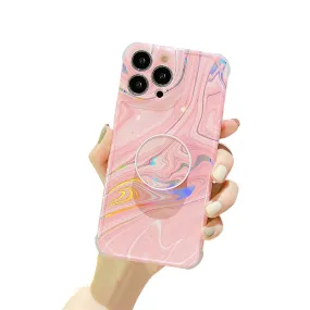 Anymob iPhone Pink Ring Protection Phone Case Gradient Marble Corner Shockproof Cover