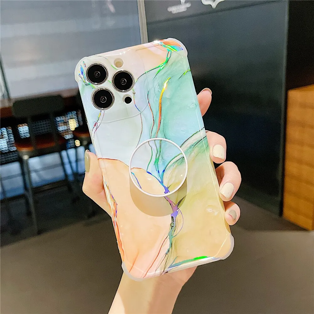Anymob iPhone Pink Ring Protection Phone Case Gradient Marble Corner Shockproof Cover