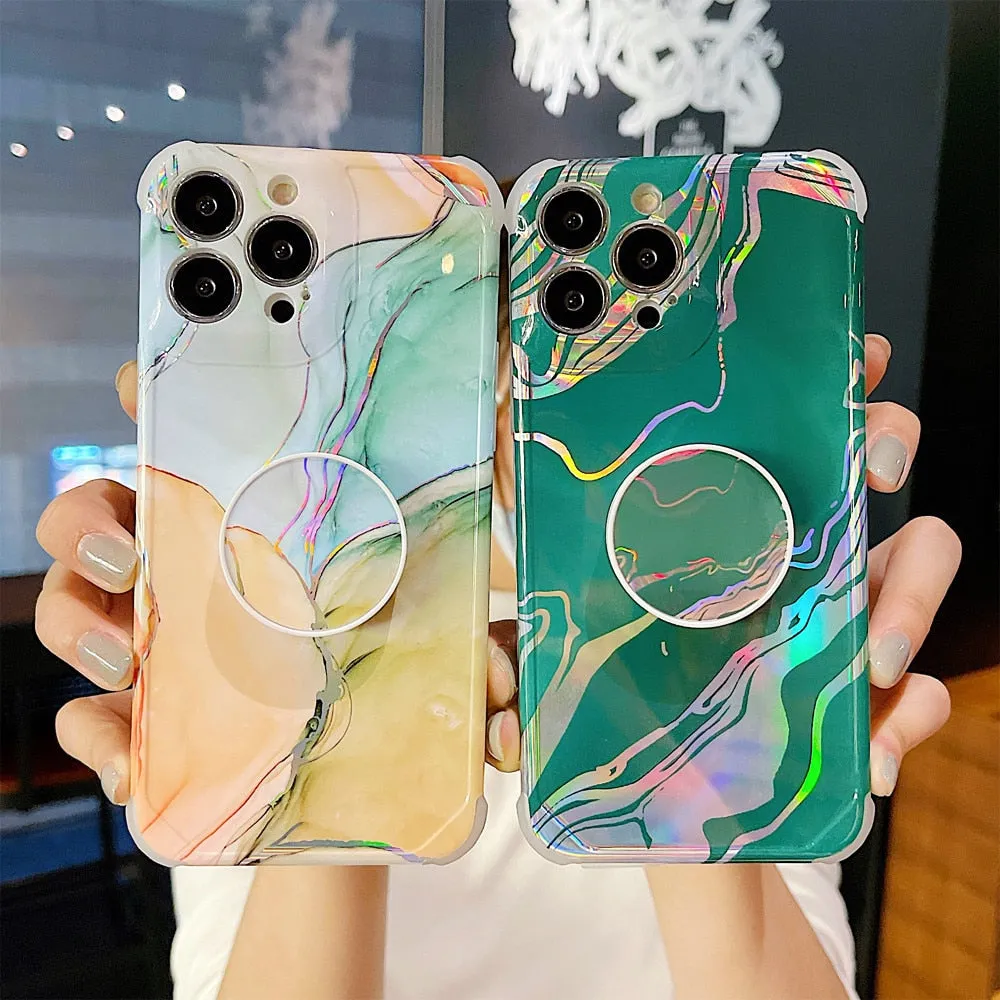 Anymob iPhone Pink Ring Protection Phone Case Gradient Marble Corner Shockproof Cover