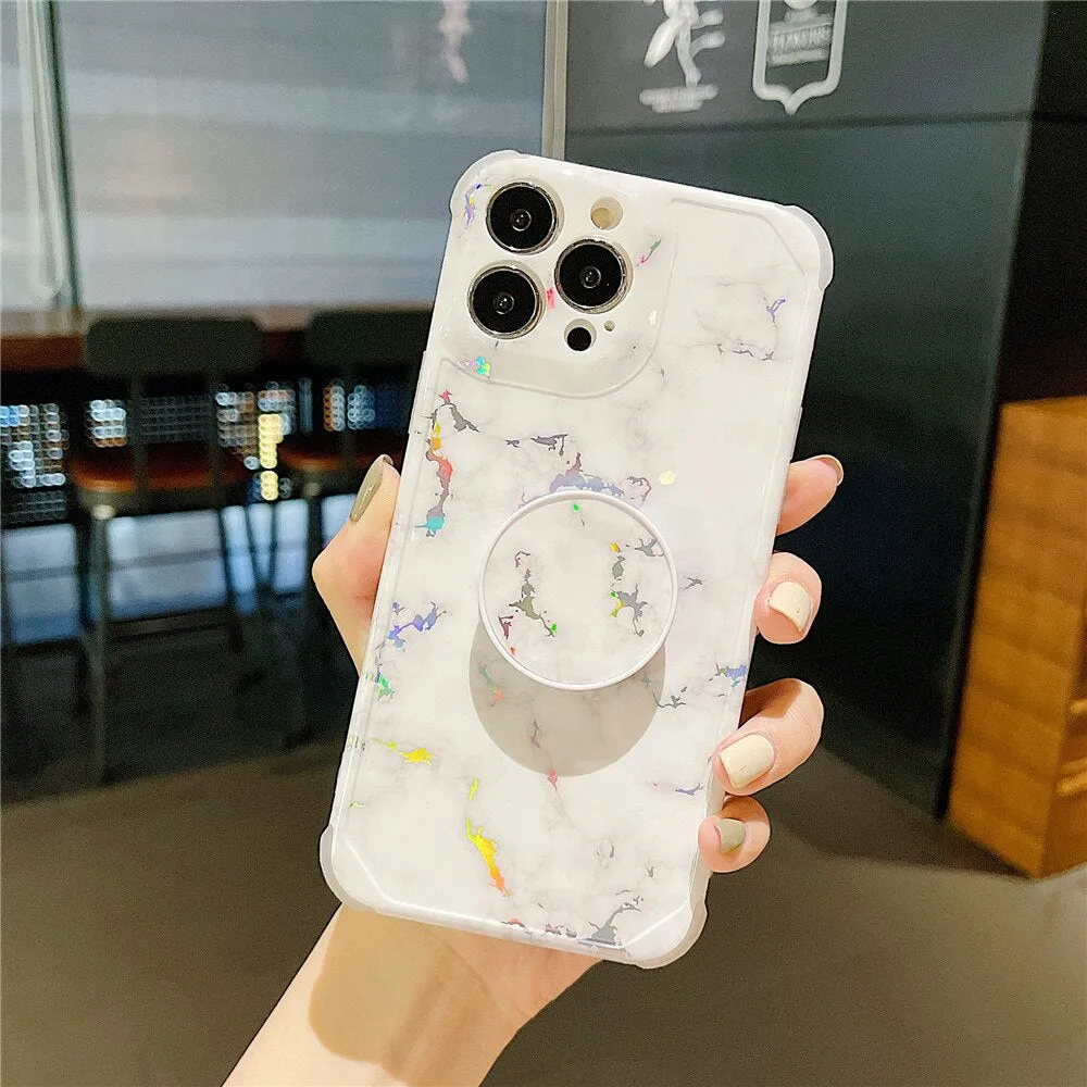 Anymob iPhone Pink Ring Protection Phone Case Gradient Marble Corner Shockproof Cover