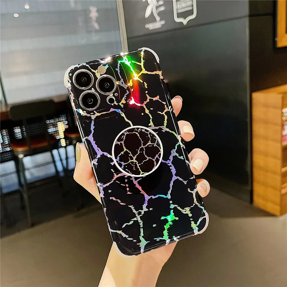 Anymob iPhone Pink Ring Protection Phone Case Gradient Marble Corner Shockproof Cover