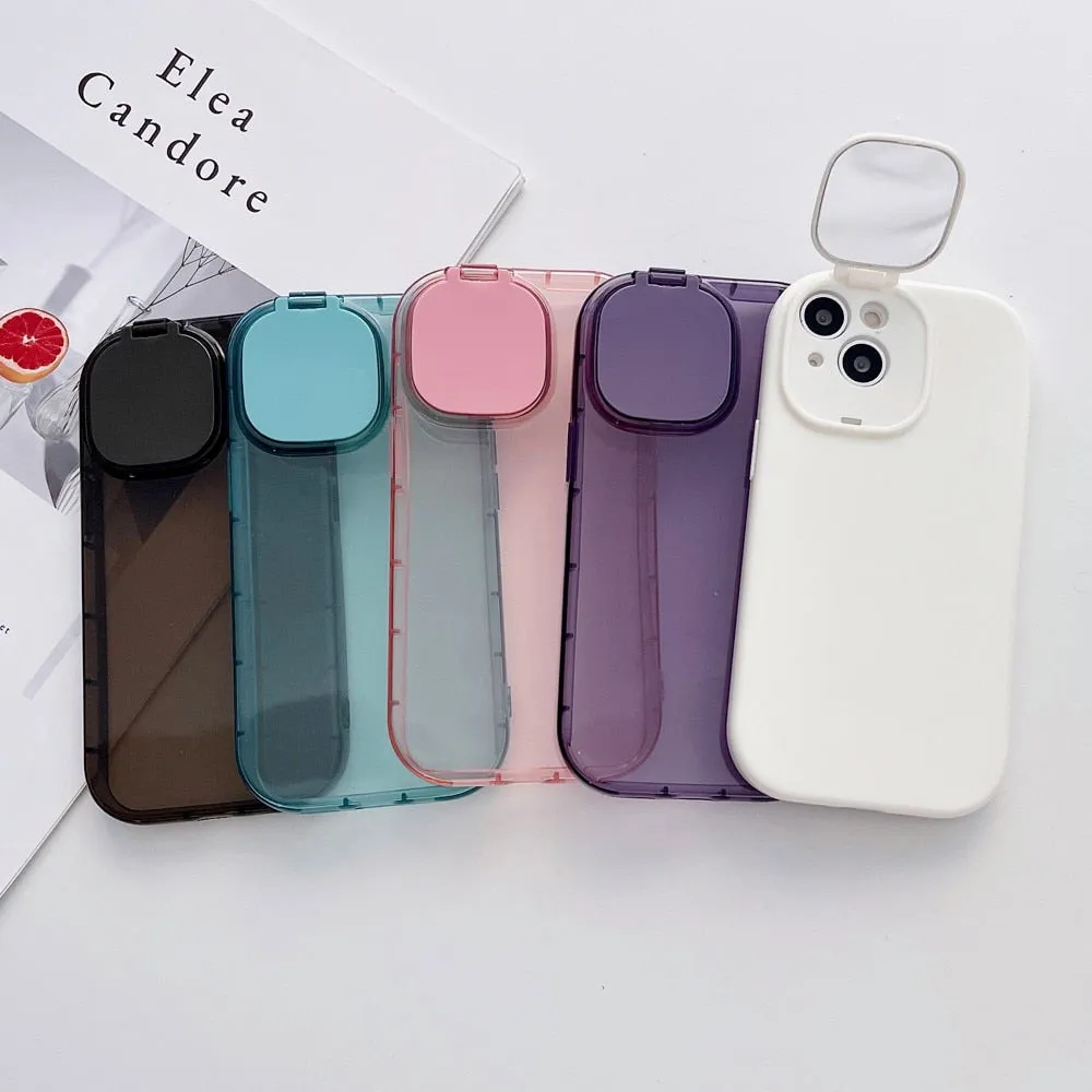 Anymob iPhone White Foldable Mirror Lens Protection Phone Case Clear Soft Silicon Cover
