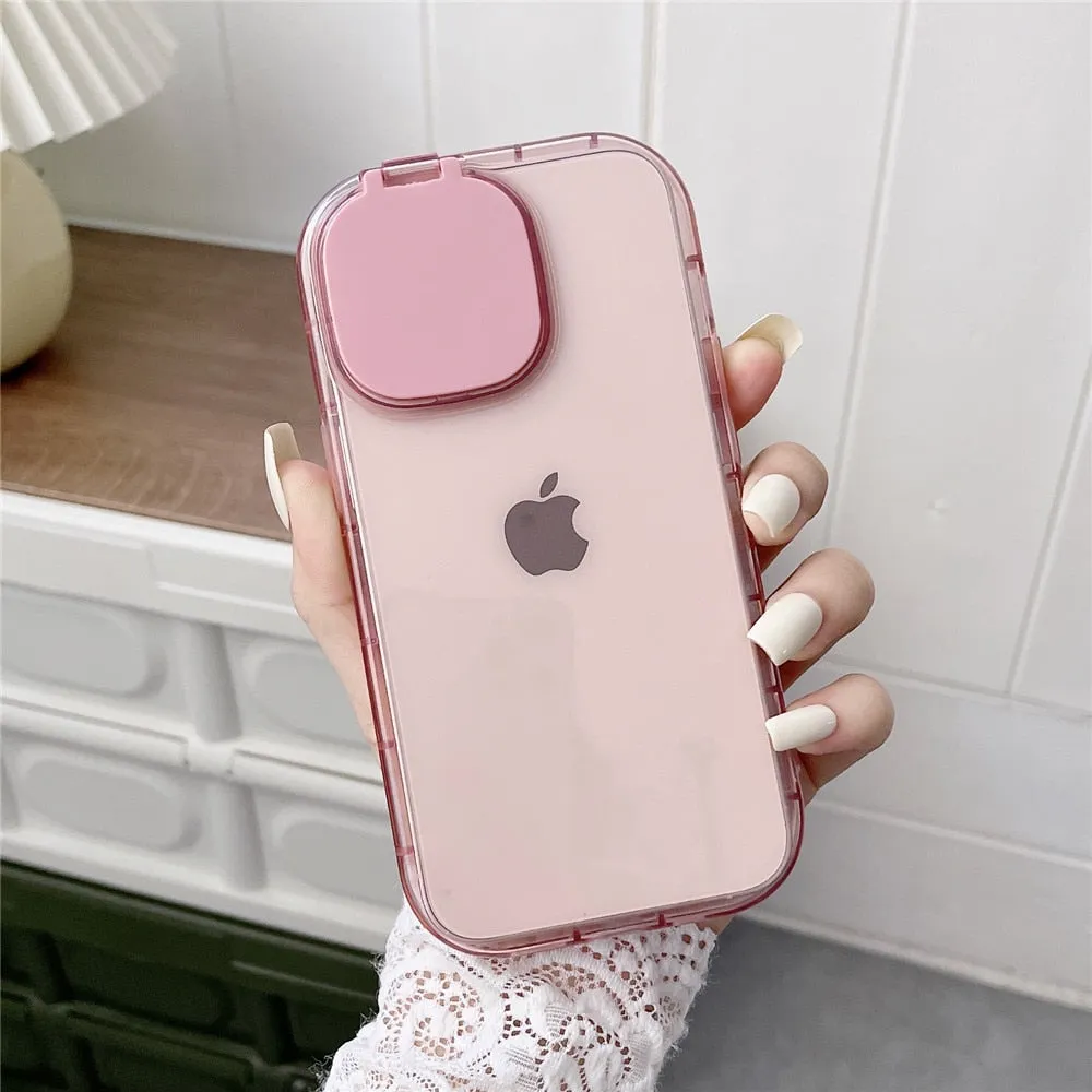 Anymob iPhone White Foldable Mirror Lens Protection Phone Case Clear Soft Silicon Cover
