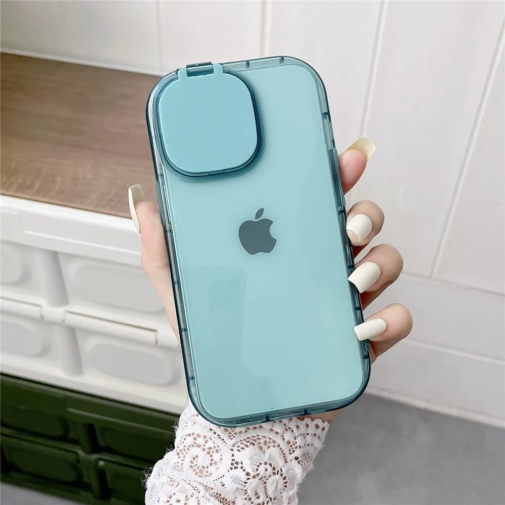 Anymob iPhone White Foldable Mirror Lens Protection Phone Case Clear Soft Silicon Cover