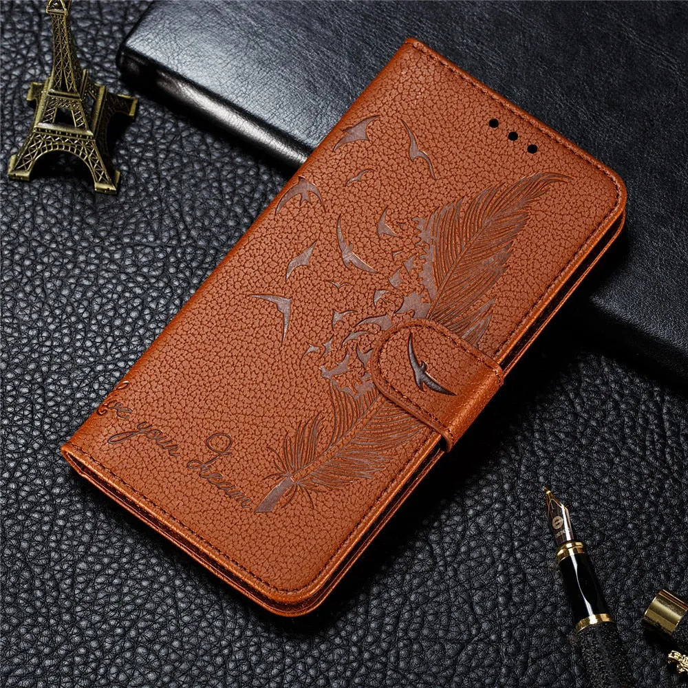 Anymob Nokia Brown Leather Flip Case Feather Wallet Phone Cover Protection