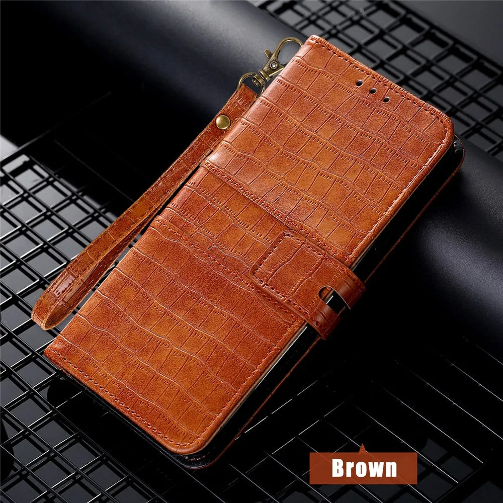 Anymob Samsung Brown Leather Case Cover 3D Flip Wallet Phone Protection