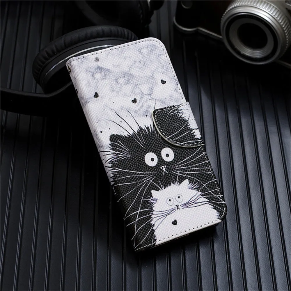 Anymob Samsung Case Black and White Kitten Cartoon Flip Leather Wallet Phone Cover Protection