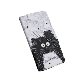 Anymob Samsung Case Black and White Kitten Cartoon Flip Leather Wallet Phone Cover Protection