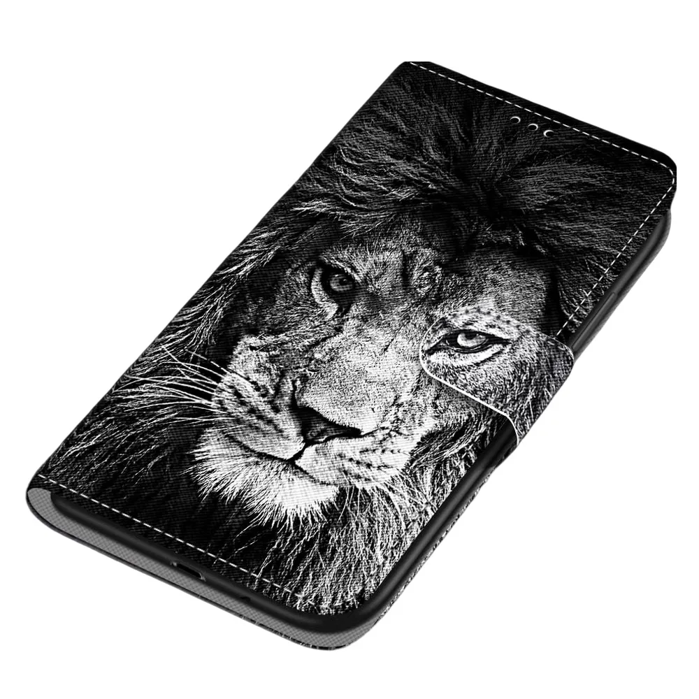 Anymob Samsung Case Black Lion Magnetic Flip Leather Card Slot Wallet Phone Cover Protection