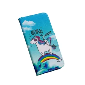 Anymob Samsung Case Blue And Unicorn Design Flip Leather Wallet Phone Cover Protection
