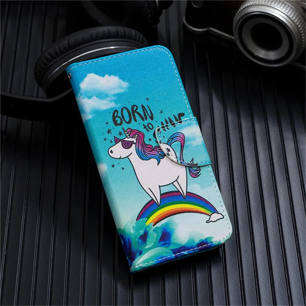Anymob Samsung Case Blue And Unicorn Design Flip Leather Wallet Phone Cover Protection