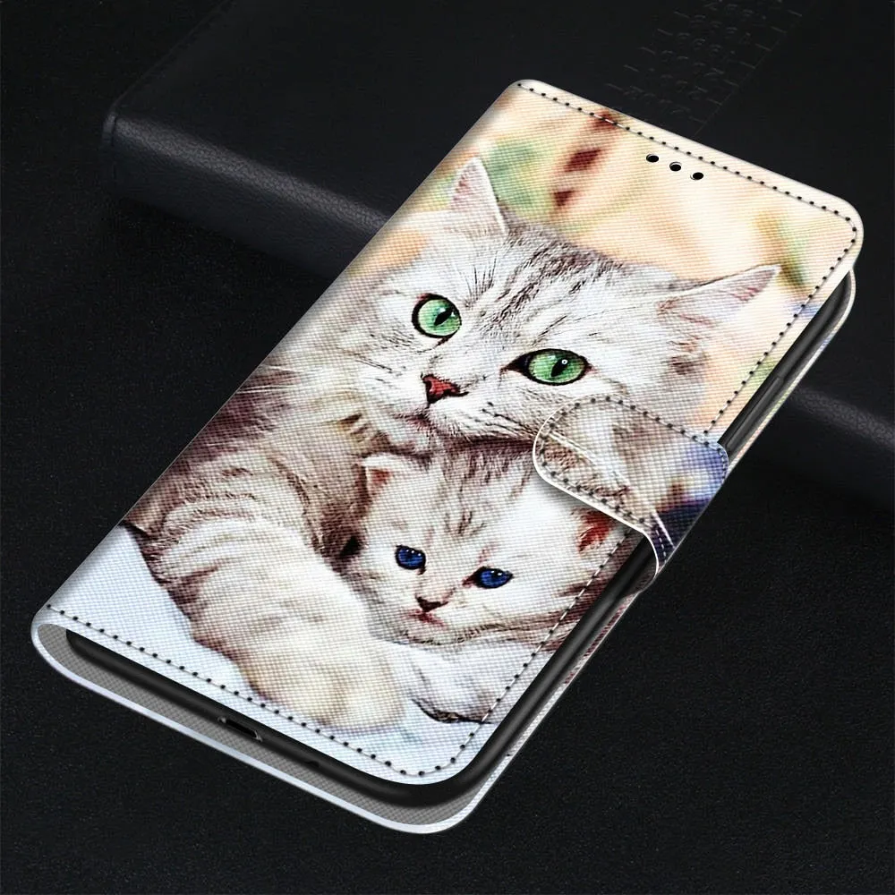 Anymob Samsung Case Cute Loving Cat Magnetic Flip Leather Card Slot Wallet Phone Cover Protection