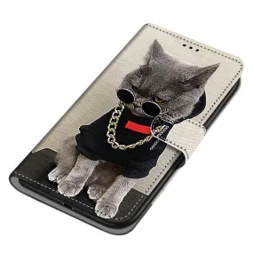 Anymob Samsung Case Cute Rockstar Cat Magnetic Flip Leather Card Slot Wallet Phone Cover Protection