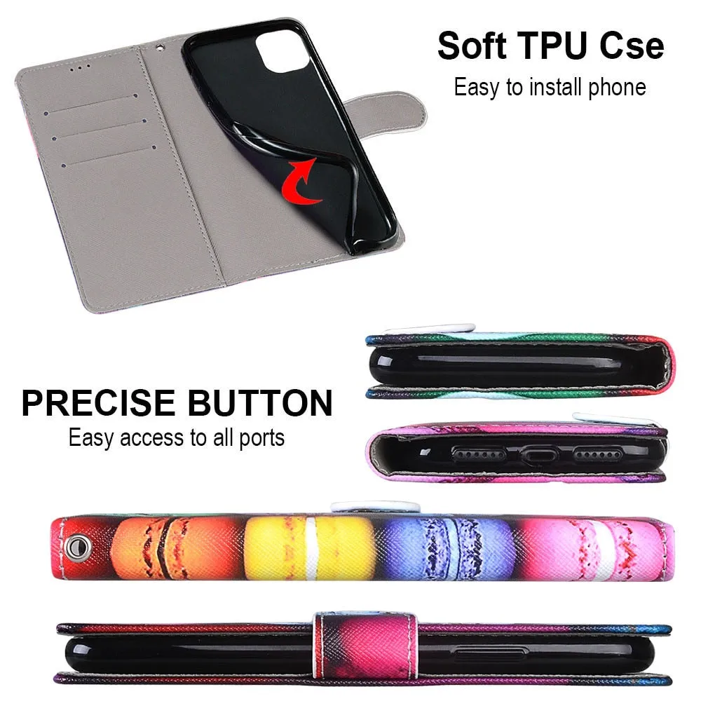 Anymob Samsung Case Cute Rockstar Cat Magnetic Flip Leather Card Slot Wallet Phone Cover Protection