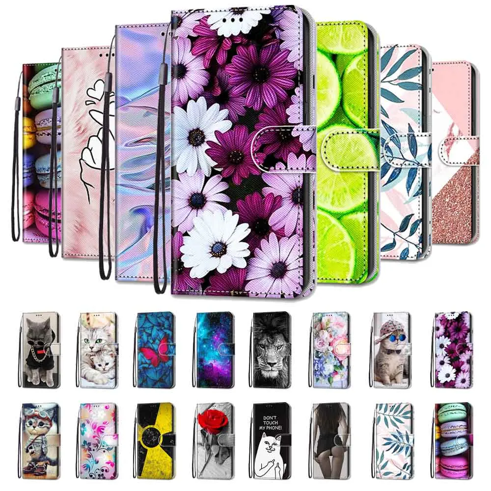 Anymob Samsung Case Cute Rockstar Cat Magnetic Flip Leather Card Slot Wallet Phone Cover Protection