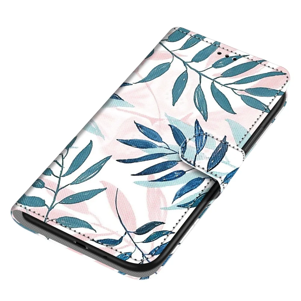 Anymob Samsung Case Green Leaf Magnetic Flip Leather Card Slot Wallet Phone Cover Protection