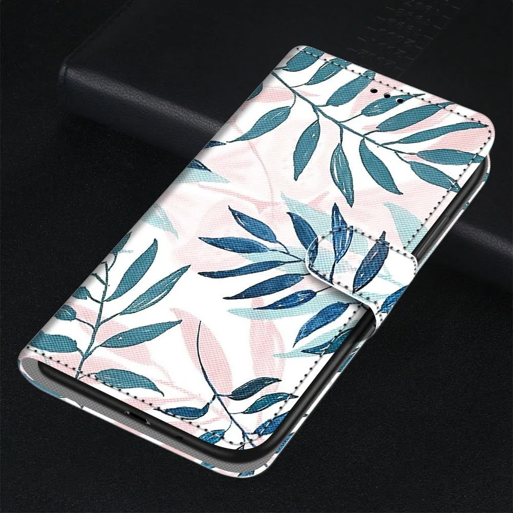 Anymob Samsung Case Green Leaf Magnetic Flip Leather Card Slot Wallet Phone Cover Protection