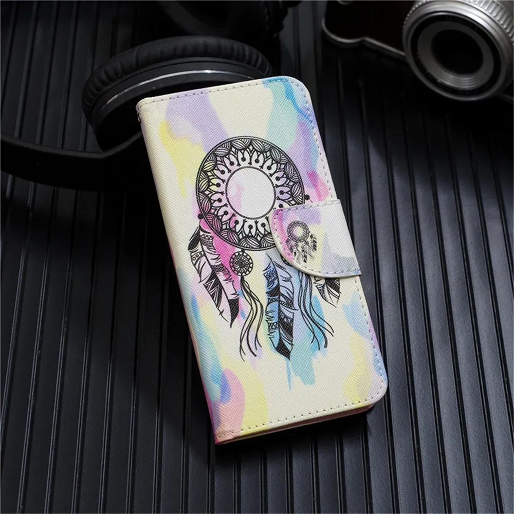 Anymob Samsung Case Multicolor Feather Cartoon Flip Leather Wallet Phone Cover Protection