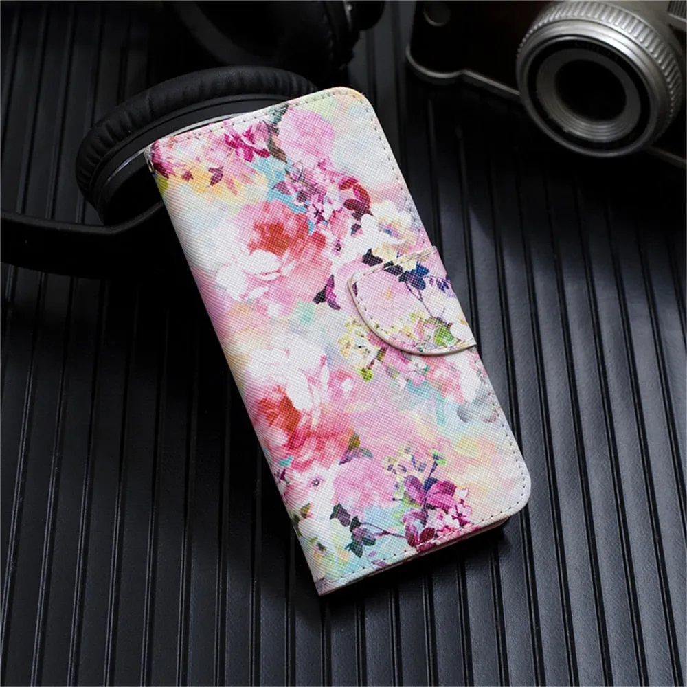 Anymob Samsung Case Multicolor Flower Design Flip Leather Wallet Phone Cover Protection