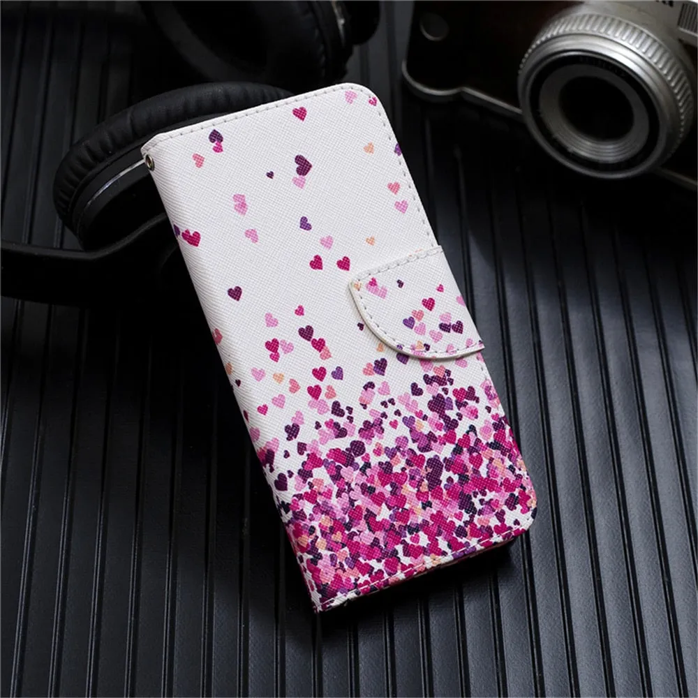 Anymob Samsung Case Multicolor Heart Design Cartoon Flip Leather Wallet Phone Cover Protection